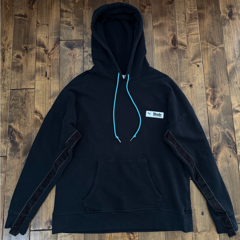 Rhude Puma Black Sweatshirt with Hood and Drawstring